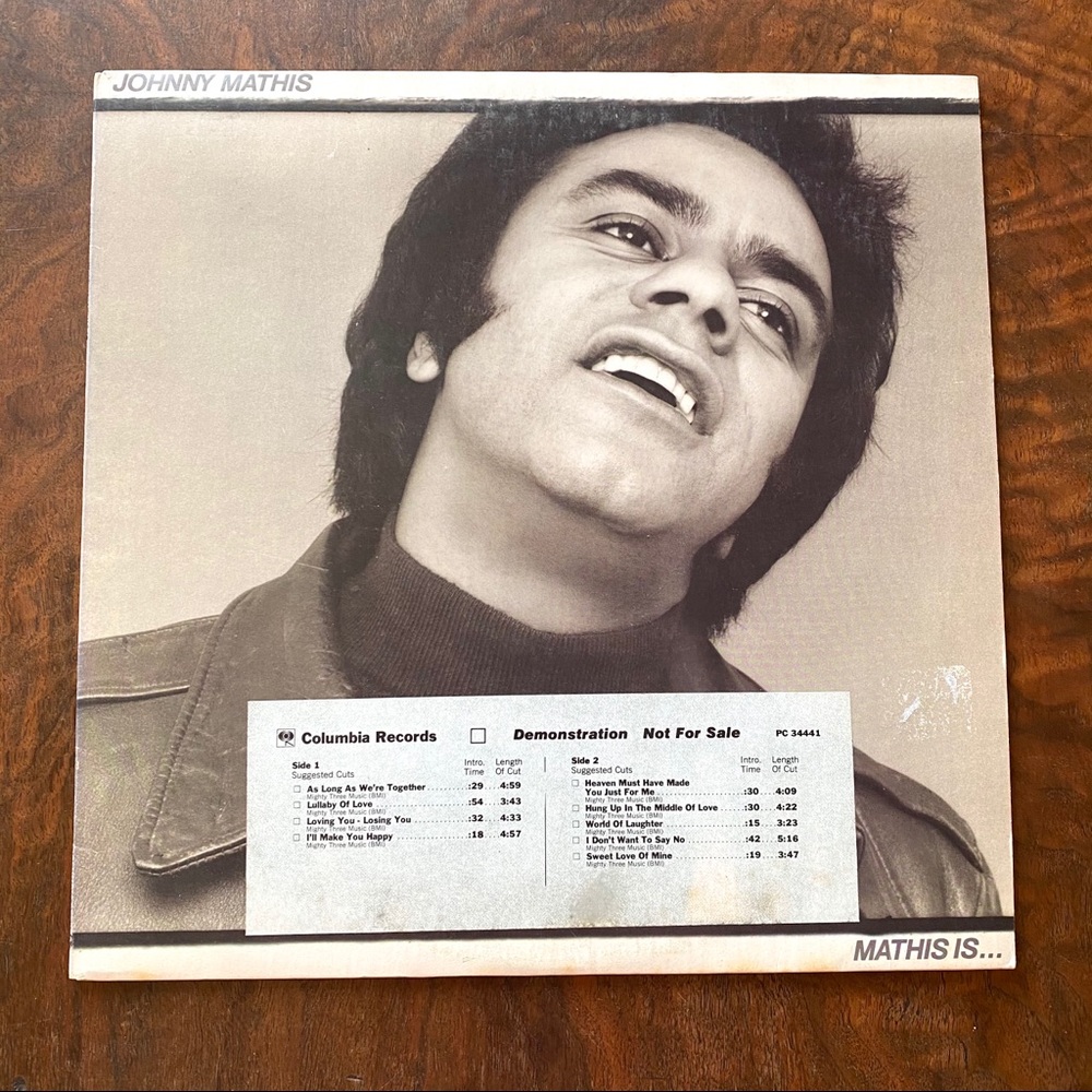 Johnny Mathis Mathis Is Demo vintage 70s vinyl LP record